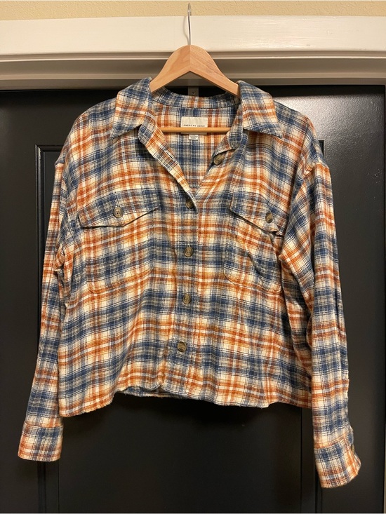 American Eagle Outfitters Tops - American Eagle Plaid Flannel in Blue, Orange, and Cream